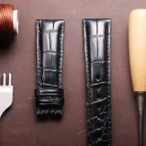 IWC Portugues 파일럿 블랙 악어 그레인 수제 스트랩 20mm 21mm 22mm 용 악어 가죽 시계 밴드