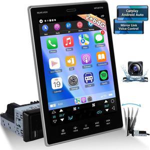 [2+64G] 무선 카플레이 및 안드로이드 오토가 탑재된 NHOPEEW 싱글 딘 카 스테레오 - 9.5인치 세로 터치스크린 안드로이드 카 라디오 - GPS 내비게이션/WiFi/미러 링크/SWC + AHD 백업 카메라