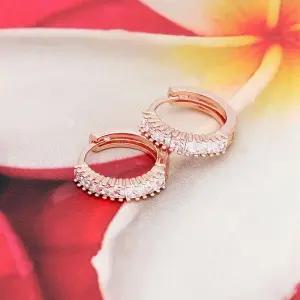 14K 골드데일리필드 핀 큐빅 로즈골드 원터치 링 귀걸이