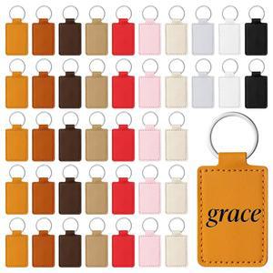 브루슬라드 50 PCS PU 가죽 열쇠고리 키트, 10가지 레이저 도장, 공예품 작업용 열쇠고리가 각인 DIY 달린 열쇠고리 블랭크, 열쇠고리, 가죽 색상