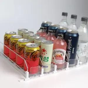 슬라이딩캔음료 정리 디스펜서 깔끔한 자동 유리병선반 5라인 31cm 모던주방용품 회전식