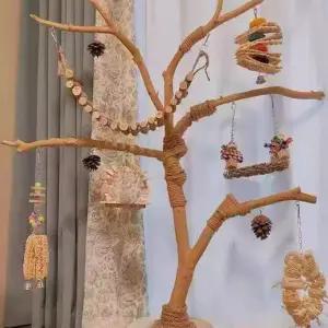 케이지 앵무새 횟대 나뭇가지 새놀이터 애완용 모이대 나무