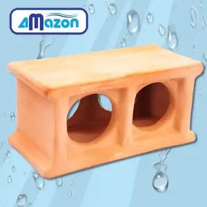 다팜아쿠아 아마존 HD-1008 중형 벽돌 블럭 황토 토기 산란상 은신처 장식품 (11.5x5.5x5.5cm)