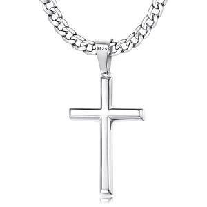 남성용 베스틸 925 스털링 실버 크로스 목걸이 베벨드 엣지 여성용 5mm 스테인리스 스틸 다이아몬드 컷 내구성 있는 쿠바 링크 커브 체인 십자가 펜던트 주얼리 16-30인치