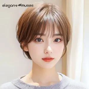 통가발 숏컷 자연스러운 여성 진짜 새로운 머리 전체 여자 커버 자연 짧은