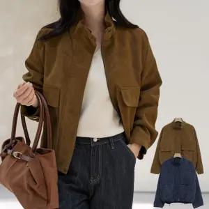 여성 스웨이드자켓 간절기 가을 아우터 하프넥 집업 블루종 세무 워크자켓