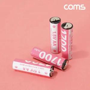 Coms USB Type C 충전지 충전식 건전지 리튬이온 배터리 C타입 1.5V 1700mAh Li-ion AA 4개입분홍 핑크식 A