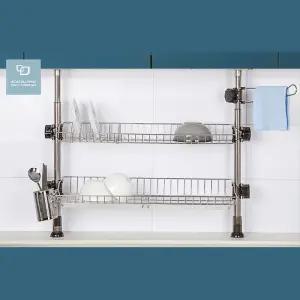싱크대 무타공 압축봉 벽선반 중형 2단 스텐 건조대 주방정리대 기둥식 벽면 부엌