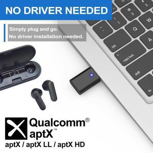 PC/Mac/PS5용 USB-C Qualcomm aptX-Adaptive Bluetooth 5.2 송신기 듀얼 연결 오디오 동글 어댑터
