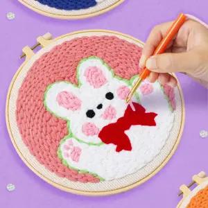 펀치 니들 프랑스 스킬 자수 DIY 키트 아기 토끼/공작 취미 수예 바느질 수공예 초보자 초등 학생 학교 돌