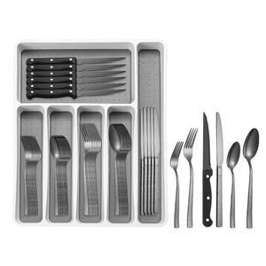 정리함이 있는 49개 실버웨어 세트, 스테이크 나이프, 스푼, 포크 세트가 8개의 식기 세트용 블랙 스테인리스 스틸 플랫웨어 식기세척기 사용 안전