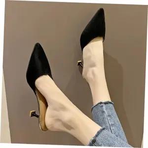 스웨이드 여성 스틸레토 3컬러 뮬 미들힐 펌프스힐