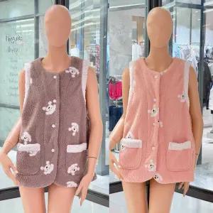 [비너스]가격인하 - 극세사 강아지 자수 라운드넥 홈웨어 조끼 VEV4870F