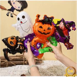 5/50pcs 할로윈 핸드 스틱 풍선 알루미늄 필름 손목 해골 호박 거미 휴대용 파티 공포 장식
