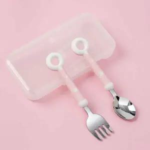 폴리 블루 숟가락 포크 세트 여행 케이스 어린이집