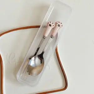 고양이 숟가락 포크 세트 케이스 수저통 유치원 아이