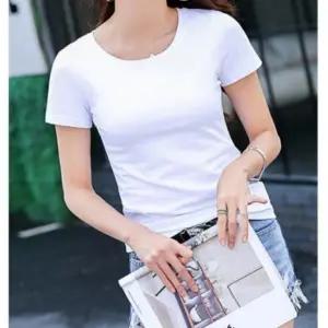 반팔 여성 라운드 여름 무지 슬림핏 티셔츠 U넥 기본 5부티셔츠 면티