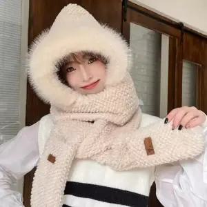 털 후드 머플러 방한털모자 목도리 장갑 일체형