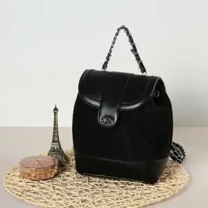 여성 스웨이드+합피 가죽+체인스트랩 후드 미니백팩 (WFK8K8B)