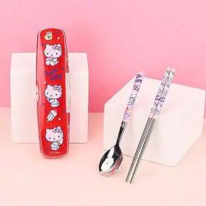 헬로키티 올인원 진공 스텐 수저 젓가락 케이스 세트