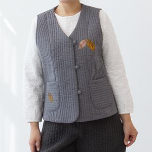 다흰3020 중골 브이넥 낙엽 누비조끼 생활한복 법복 여성