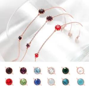 14K GP 탄생석 컬러 큐빅 체인 데일리 패션 팔찌