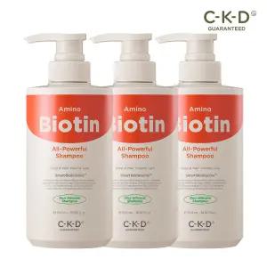 CKD 아미노비오틴 올파워풀 샴푸 500ml 3개 / 탈모 증상 완화 기능성 + 두피 모발 안티에이징 복합케어