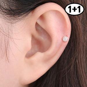 [미니아트][1+1] 로사 14K 금침 로즈골드 데일리 큐빅 꽃 피어싱