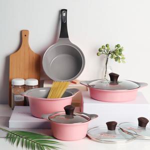 키친아트 줄리엣 베이비핑크 세라믹냄비 4종+실리콘 손잡이세트