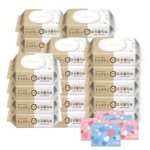 깨끗한나라 오곡 물티슈 캡형 100매 24팩 + 휴대용티슈 40매 5개