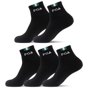 PGA 남성용 스포츠 쿠션 중목 양말 PGAM-44 블랙 5족세트, 1개