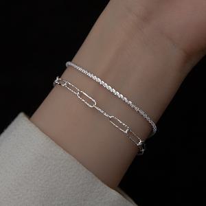 실버925 샤이니컷팅 체인 은팔찌 사각커트클립체인 레이어드팔찌 / 2타입