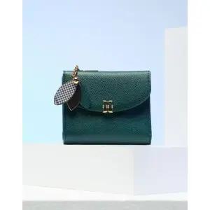 [롯데백화점]닥스 액세서리 [선물포장][MISTY FLOWER]그린 가죽 체크 플라워 장식 반지갑 DCWA3F307