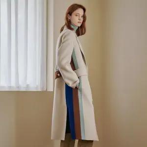 [MAXZA] 캐시미어 울혼방 컬러블록 핸드메이드 롱 코트