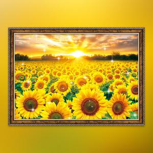 황금빛으로 물든 해바라기 들판 [보석십자수 액자세트] 3D 원형 38x52