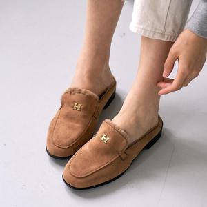 스웨이드 털안감 겨울 여성 뮬 블로퍼 슬리퍼 사무실슬리퍼