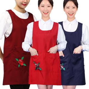 앞치마와가운 인쇄 자수 꽃 코사지 앞치마 요양보호사 재활병원 복지센터 예쁜 원피스 앞치마