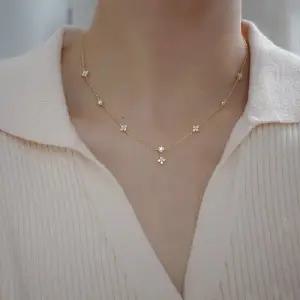 지아이 실버 925 네잎 클로버 큐빅 볼 체인 여자 목걸이