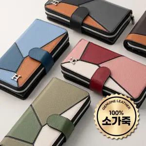 천연 소가죽 지퍼 지갑 케이스 갤럭시 S25 엣지 S24 S23 FE S22 울트라 A36 A16 A35 A25 A15 퀀텀 점프 654