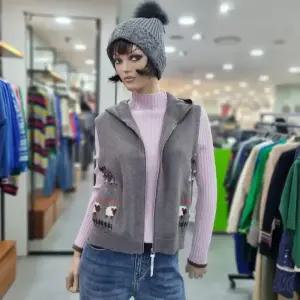 베네통/애플아울렛/자카드 문양 배색 후드 집업 베스트/BAKVA1461