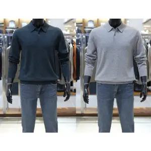 [바쏘](의정부점)24 FW 신사 고급 캐시미어 블랜딩 베이직 카라니트 2종 [ 다크그린,그레이 ]