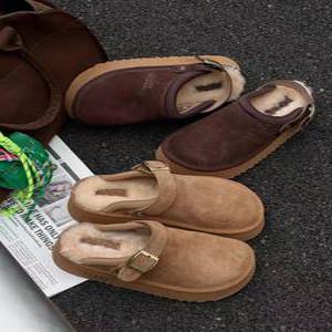 겨울퍼 둥근코 스웨이드 키높이 통굽 털 여성 샌들 겨울 뮬 슬리퍼