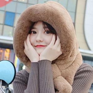 [기타]러블리 후드 머플러 겨울 일체형 모자 목도리 넥워머 밍크 퍼리 방한