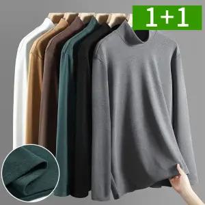 [1개+1개] 겨울 남성 기모티셔츠 반폴라티 반목폴라 긴팔티셔츠 반목티