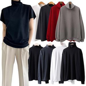 [아이우먼]여성빅사이즈 반목폴라 반팔 티 긴목 골지 터들 롱 티