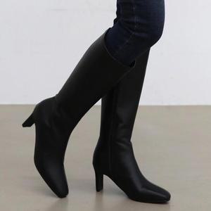 기니 스퀘어 천연소가죽 미들굽 롱부츠KB7141