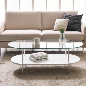 나무뜰 엘스 EO 2단 강화유리 타원형 거실 소파 테이블 1000 OWF125C