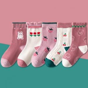 아동양말 4계절양말 딸기앵두토끼 중목 5족세트 면양말 유아동양말세트 어린이
