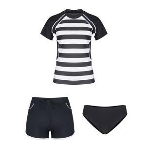 [제테스] 여성 슬림핏 반팔 래쉬가드 상하의+이너팬티 3피스 세트 블랙 L4A536