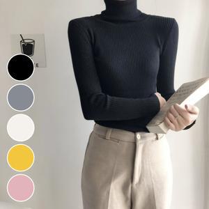 얄리 여성 베이직 목폴라 슬림핏 니트 골지 목티 터틀넥